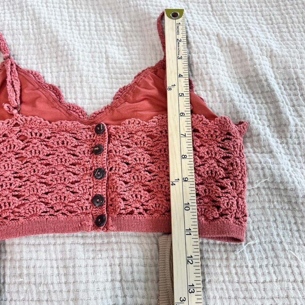 Crochet Cami Ribbed Crop Tank Top Bundle of 2 Womens M Rose Tan Beach Festival - Picture 9 of 13